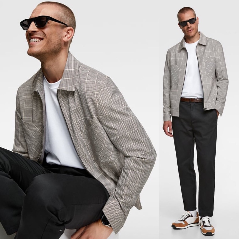 🆕 Zara Men’s Knit Plaid Jacket with 4 Way Stretch